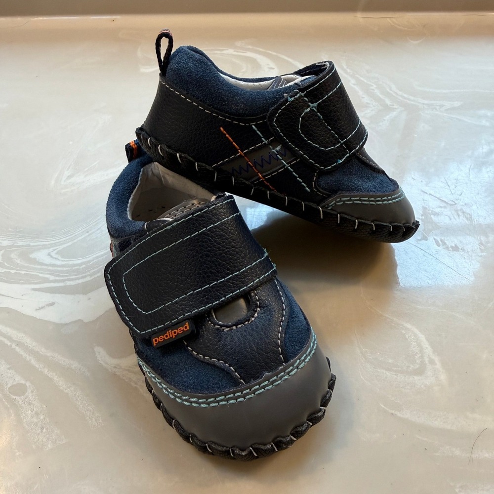 Pediped Originals Navy Blue Leather Soft Sole Baby Shoes Size Small 0-6 Months